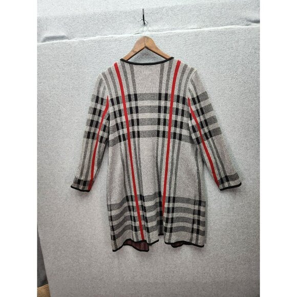 Anne Klein Womens Plaid Long Cardigan Coat With Buckle Closure - Picture 4 of 4